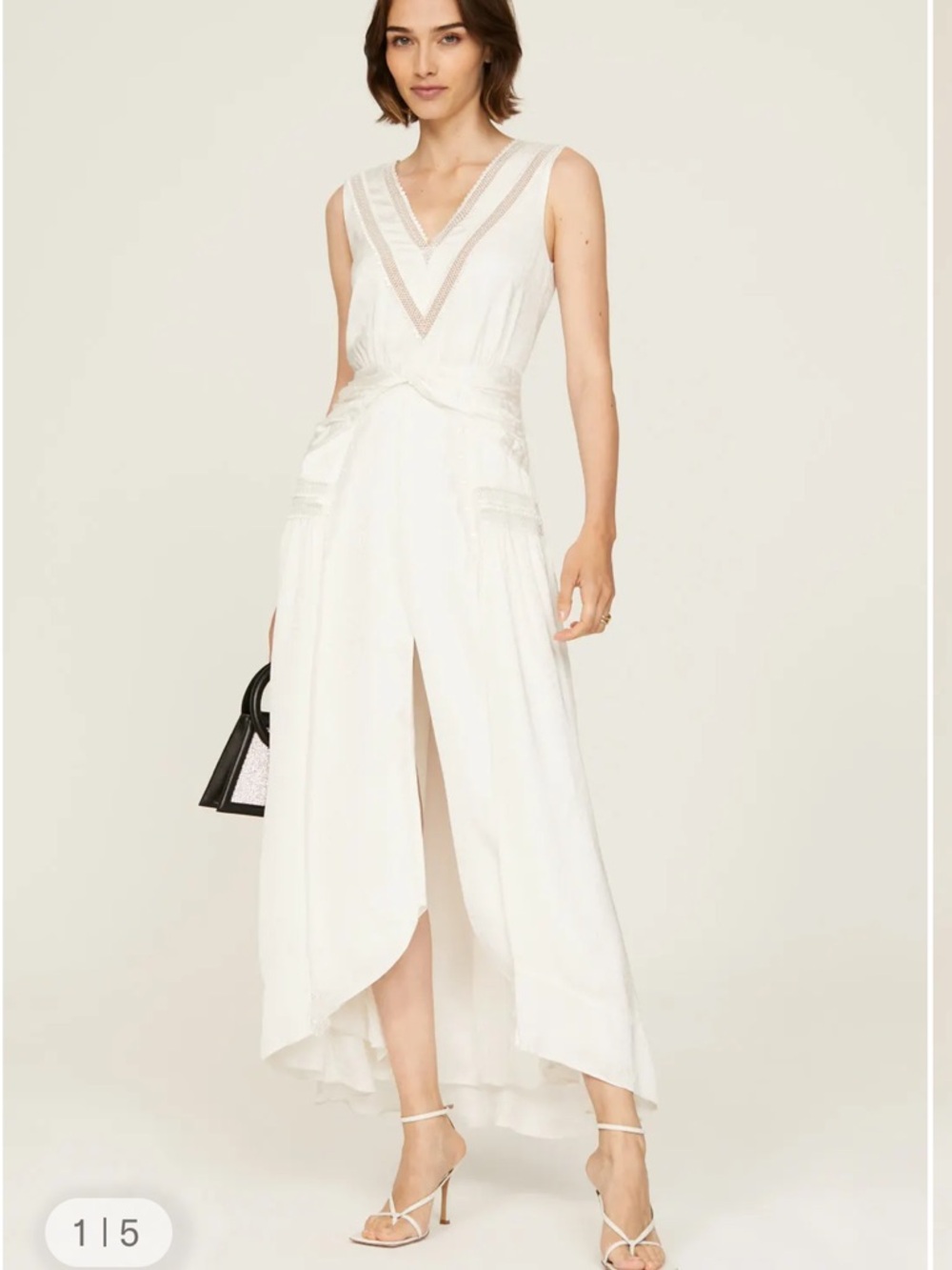 Self-Portrait Ivory Lace-Trim V-Neck Maxi Dress